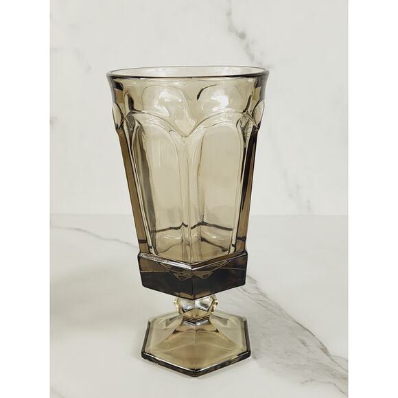 Fostoria Goblet Virginia Smokey Brown 10oz Ice Tea Water Glass Tall 7" Footed x2 - Picture 3 of 12